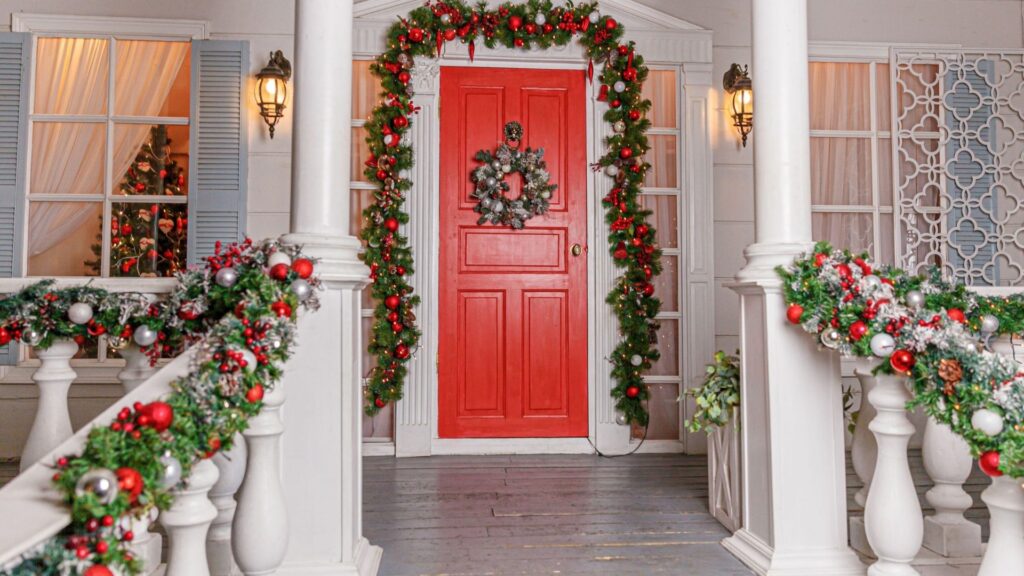 front porch Christmas decor